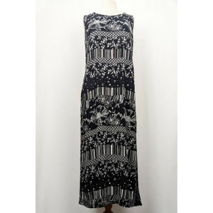 90s Dress Black White Floral Polka Dot Stripe Sleeveless Rayon