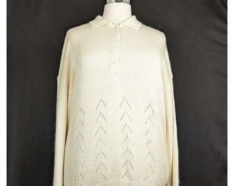 Vintage 90s Sweater Cream Silk Blend Pointelle Knit Women&#39;s Size 24W New