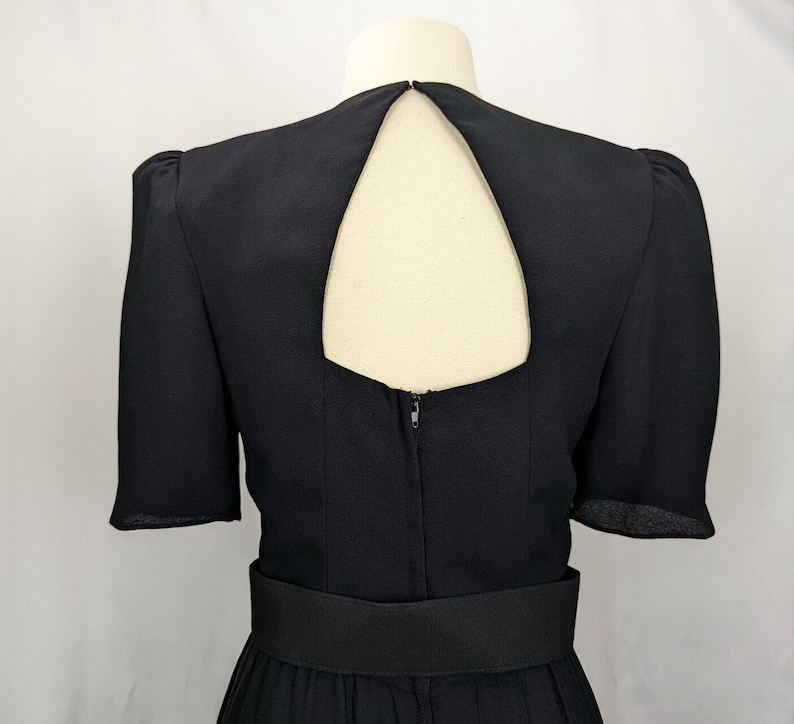 Vintage 80s Dress Black Cocktail Evening Belted 40s Style Misses 8 image 8