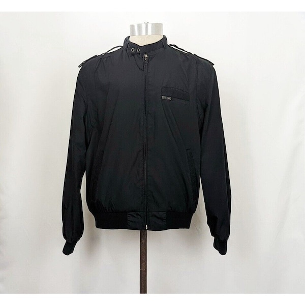 80s Jacket Black Cafe Racer Style Men's L Vintage