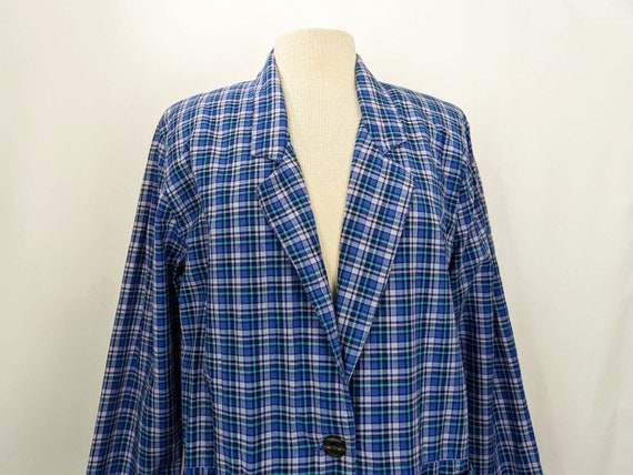 90s Jacket Blue Lavender Plaid Cotton Academia Mi… - image 2