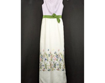 Vintage 60s Dress Lavender White Floral Embroidered Maxi Dance Juniors 3