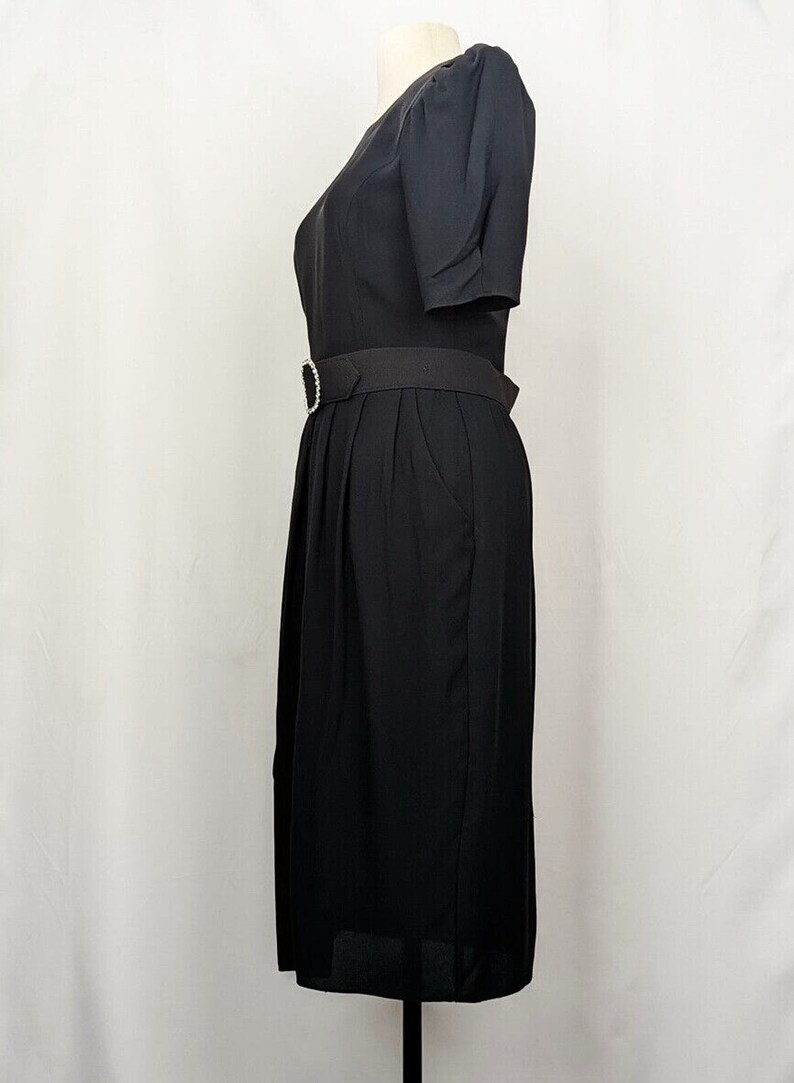 Vintage 80s Dress Black Cocktail Evening Belted 40s Style Misses 8 image 6
