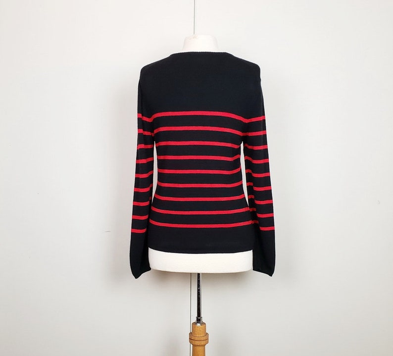 Vintage Sweater Black Red Stripe Wool Blend Women/'s L 90s Jaeger