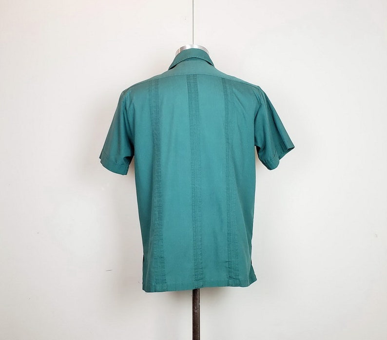 Vintage Shirt Guayabera Green Blue Embroidered Men/'s M 80s
