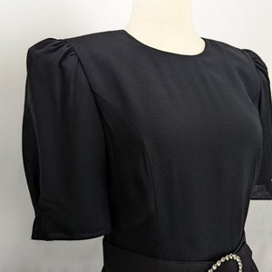 Vintage 80s Dress Black Cocktail Evening Belted 40s Style Misses 8 image 3