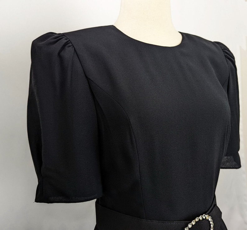 Vintage 80s Dress Black Cocktail Evening Belted 40s Style Misses 8 image 3