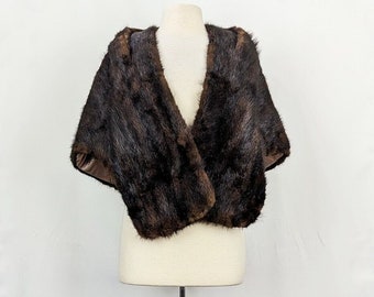 60s Capelet Stole Brown Dyed Muskrat Fur Lined One Size Fits Most Vintage