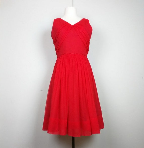 Vintage Red Party Dress Sleeveless Women's S M 50s