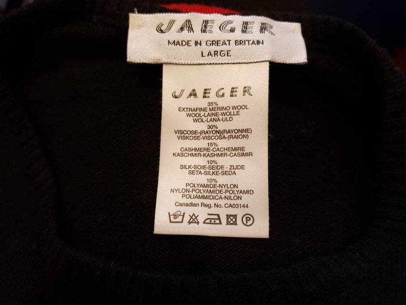 Vintage Sweater Black Red Stripe Wool Blend Women/'s L 90s Jaeger
