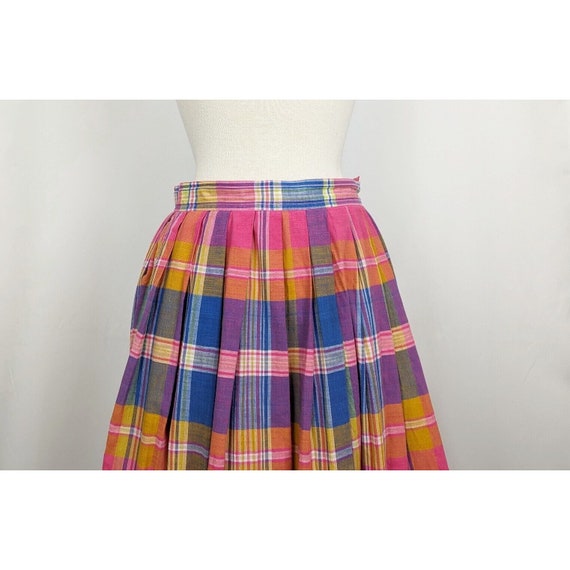 90s Skirt Pink Plaid Pleated Midi Cotton Misses 1… - image 2