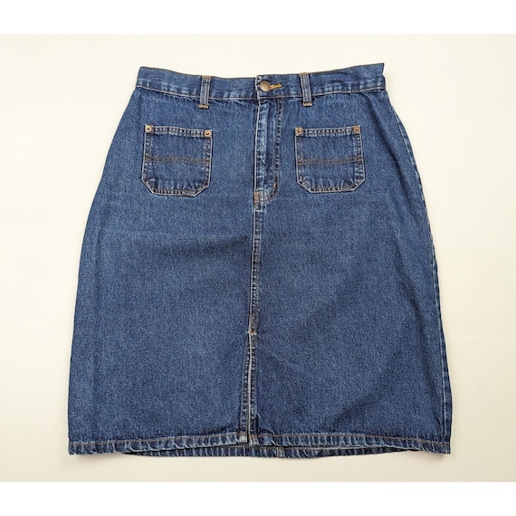 Vintage 90s Skirt Blue Denim Jean Straight Pencil… - image 1