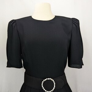 Vintage 80s Dress Black Cocktail Evening Belted 40s Style Misses 8 image 2