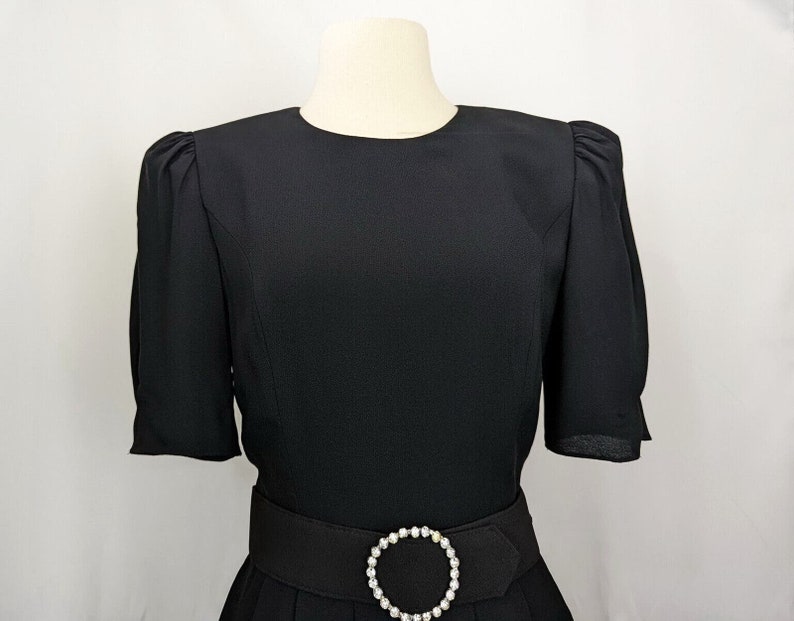 Vintage 80s Dress Black Cocktail Evening Belted 40s Style Misses 8 image 2