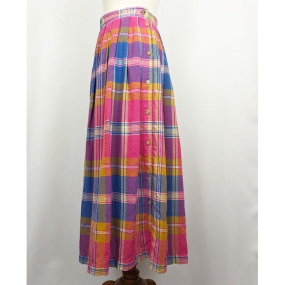 90s Skirt Pink Plaid Pleated Midi Cotton Misses 1… - image 3