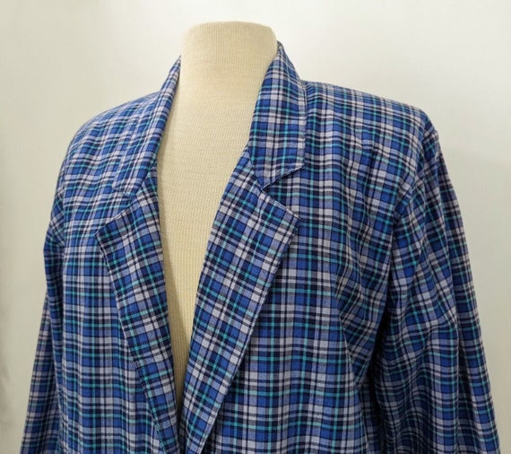 90s Jacket Blue Lavender Plaid Cotton Academia Mi… - image 4