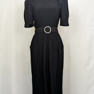 Vintage 80s Dress Black Cocktail Evening Belted 40s Style Misses 8 image 10