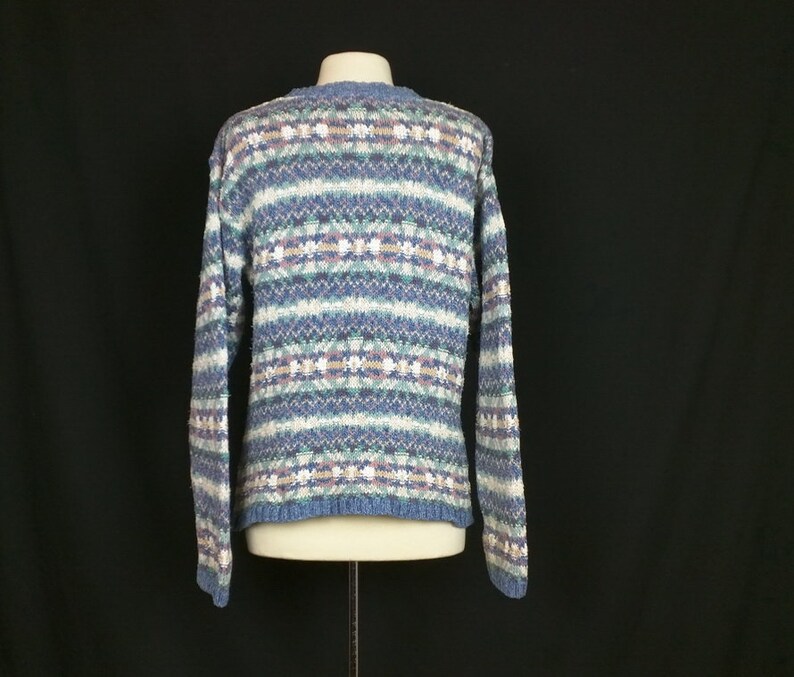 Vintage Sweater Blue Pink White Fair Isle Print Cotton Oversize Women/'s M 80s LL Bean