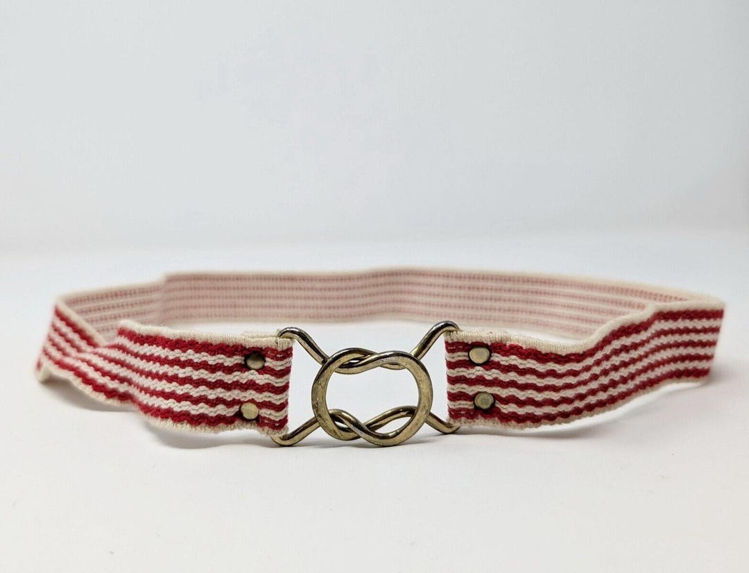 Vintage 80’s belt, red and white stripe, 31” Vintage Red Leather Statement Belt: 80s Retro Stripe Waist  main image 3