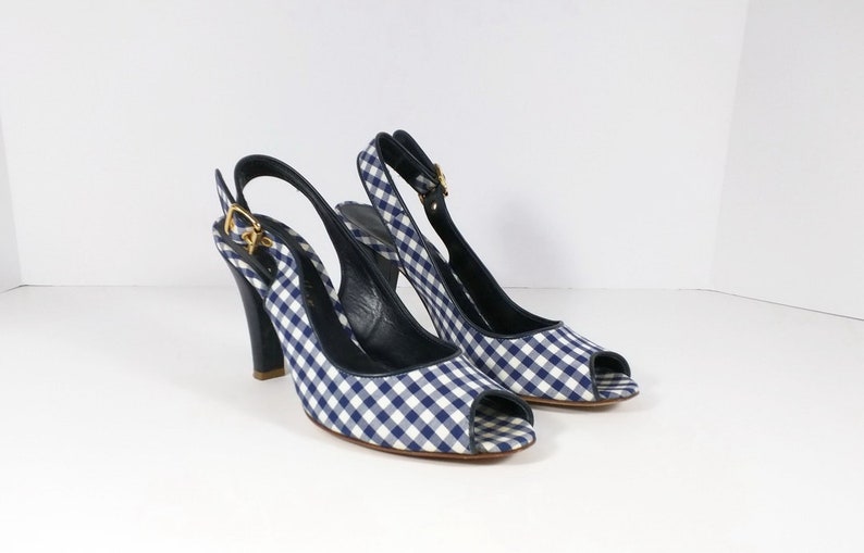 blue gingham heels