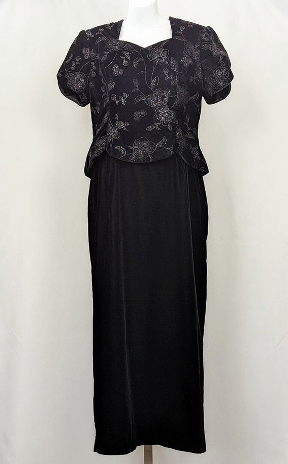 Vintage 90s Dress Black Velvet Floral Peplum Misse