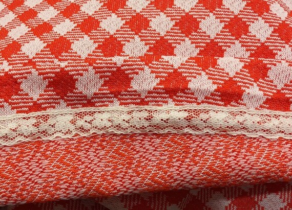 70s Dress Orange White Plaid Wide Collar Long Max… - image 4