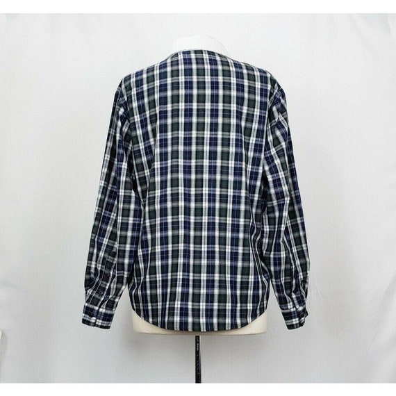 80s Blouse Blue Green Plaid Eyelet Collar Misses … - image 6