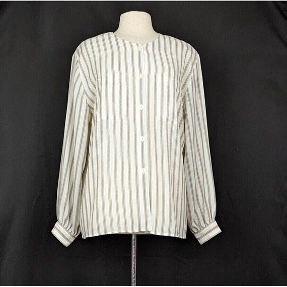 90s Tunic Blouse Cream Black Brown Sheer Stripe C… - image 1