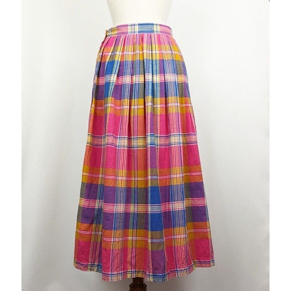 90s Skirt Pink Plaid Pleated Midi Cotton Misses 1… - image 4