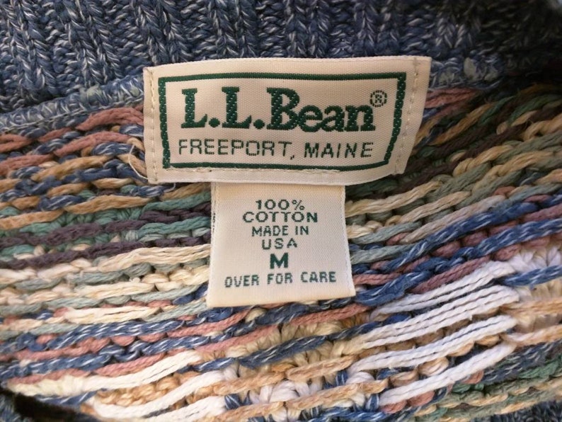 Vintage Sweater Blue Pink White Fair Isle Print Cotton Oversize Women/'s M 80s LL Bean