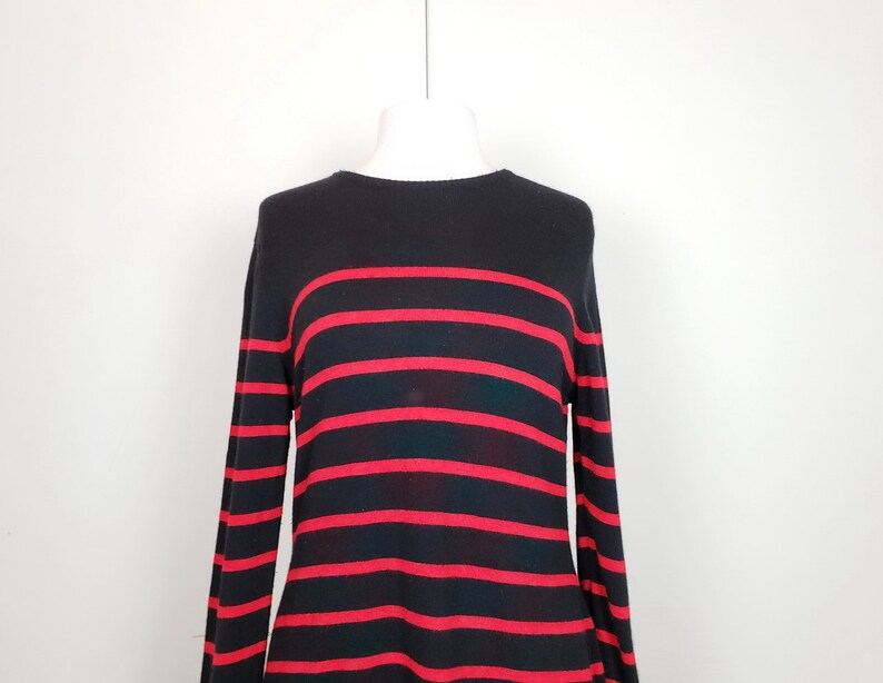 Vintage Sweater Black Red Stripe Wool Blend Women/'s L 90s Jaeger