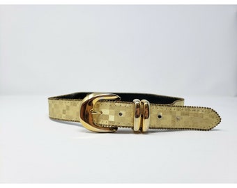 Vintage 80s Belt Gold Silver Tone Checked Pattern Misses Size M