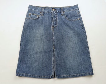90s Y2K Skirt Blue Denim Jean Misses 7/8 Squeeze 26" Waist Vintage