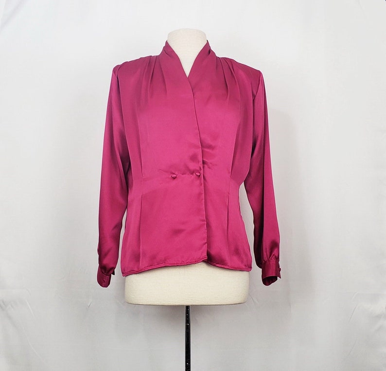 80s Blouse Magenta Pink Fitted Misses 10 Vintage New Deadstock image 1