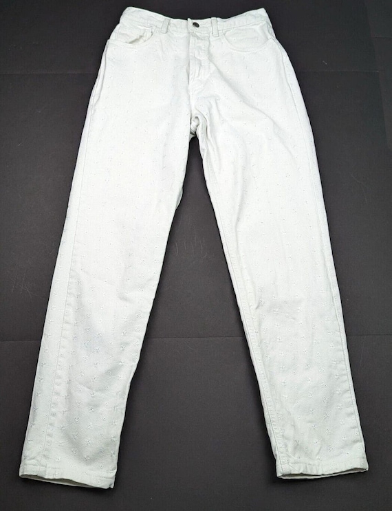Vintage 90s Jeans White Eyelet Cotton High Waist … - image 1