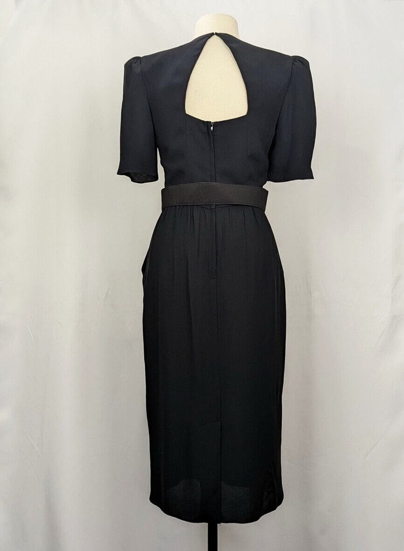 Vintage 80s Dress Black Cocktail Evening Belted 40s Style Misses 8 image 7