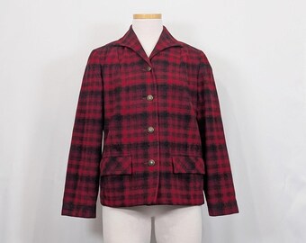 Vintage 50s Pendleton Shirt Jacket Red Plaid Wool Shacket Chore Women's Size S