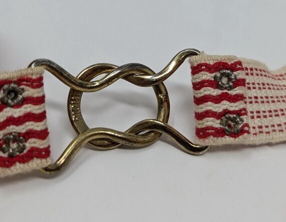 Vintage 80s Belt Red White Stripe Elastic Stretch Misses  display picture 2