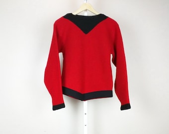 Vintage Sweater Red Black Wool Ski Women's S M 60s Avalanche Lasley Seattle