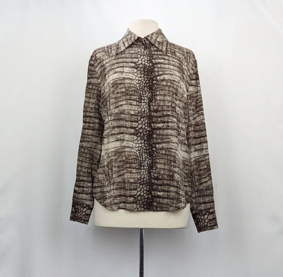 Vintage 80s Blouse Laurel Escada Brown Tan Reptil… - image 1