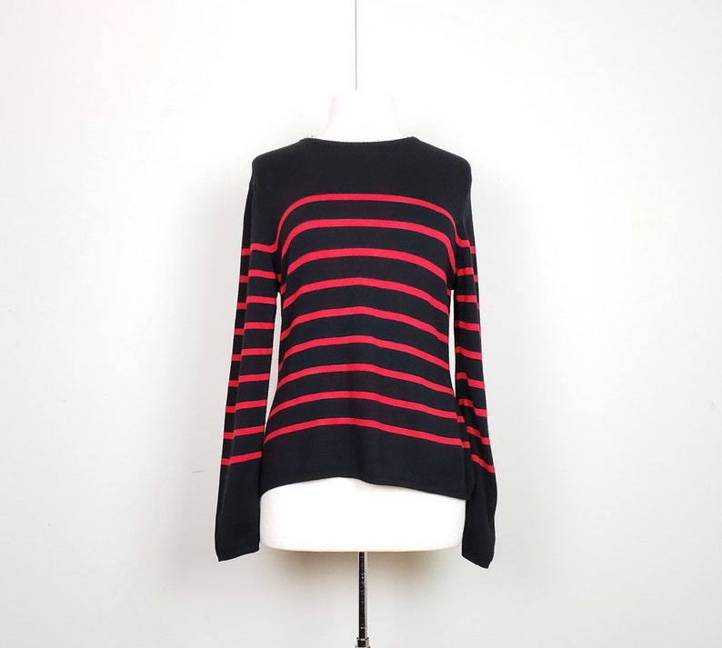 Vintage Sweater Black Red Stripe Wool Blend Women/'s L 90s Jaeger