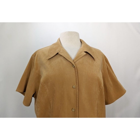 90s Blouse Brown Faux Suede Short Sleeve Button M… - image 2