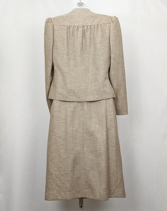 Vintage 80s Skirt Suit Tan Tweed Jacket Misses Si… - image 4
