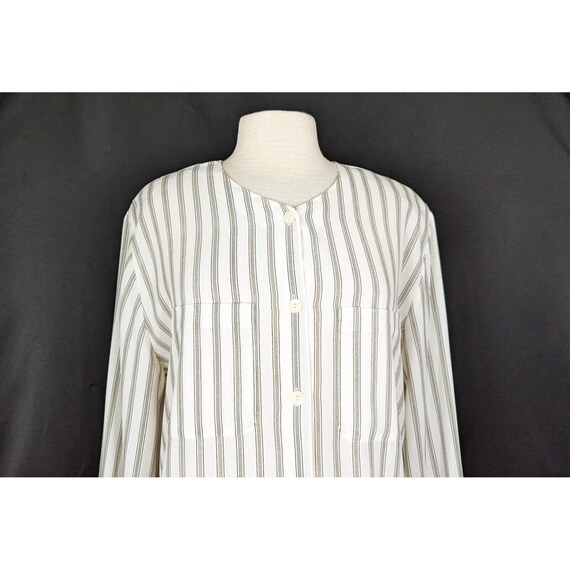 90s Tunic Blouse Cream Black Brown Sheer Stripe C… - image 2