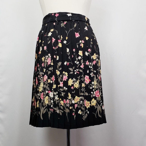 Vintage 90s Skirt Black Floral Pleated Belt Women… - image 4