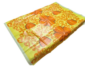 Vintage Tablecloth Vinylcloth Orange Yellow Floral Print Rectangular