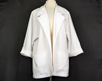 80s Jacket White Open Front 3/4 Sleeve Women's 18 Vintage