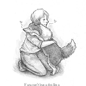 Family 6 x 8 inch Art Print | Pencil Sketch Illustration Style | Cartoon | Whimsical Children's Book Style | Rough Collie Dog Sheltie