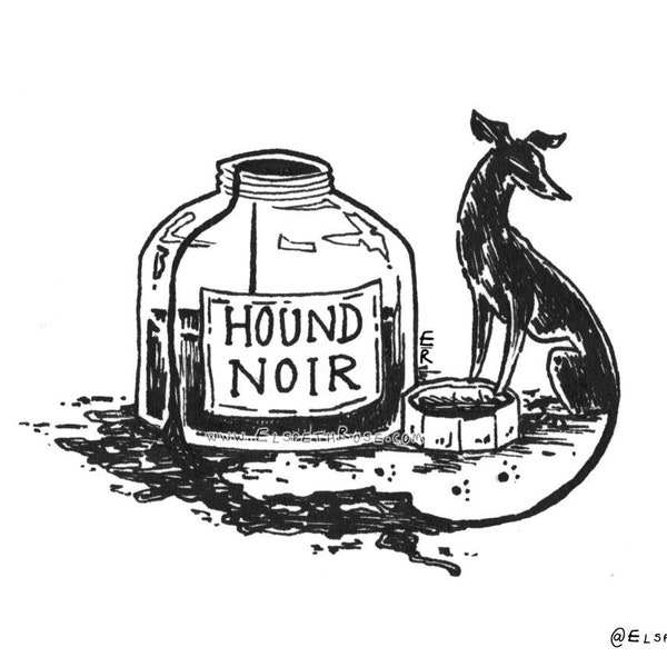Series of 3 Hound Noir Prints 6 x 6 inches | Ink Sketch Illustration Style | Cartoon | Whimsical Book Style