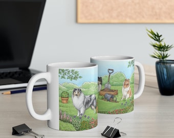 US VERSION | Garden Collies Ceramic Mug | 11oz 0.33l | Dishwasher & Microwave Safe | Rough Collie Dog | Sent from USA